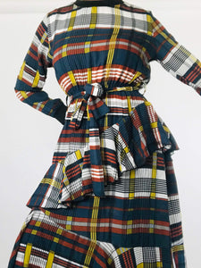 Ruffled Midi Dress With Waist Tight - Multi Color
