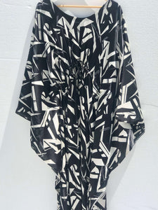 Kaftan - Black and White Design - Front String tie - Satin - TARU Clothing