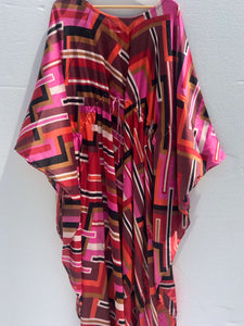Kaftan - Multicolor - Front String tie - Satin - Large - TARU Clothing