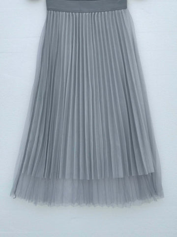 Gleaming Grey Metallic Midi Skirt
