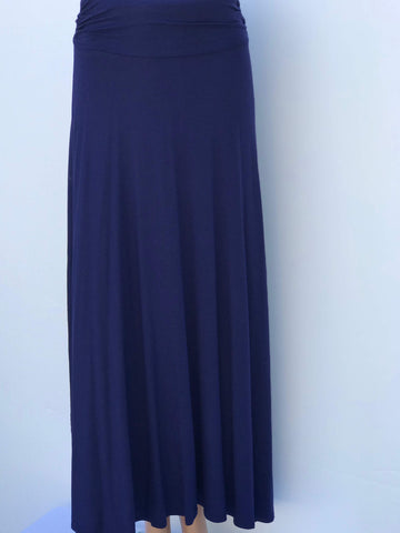  Cloud Comfort Maxi Skirt in Navy with flowing design, made from soft stretch cotton, also available in Black and White.