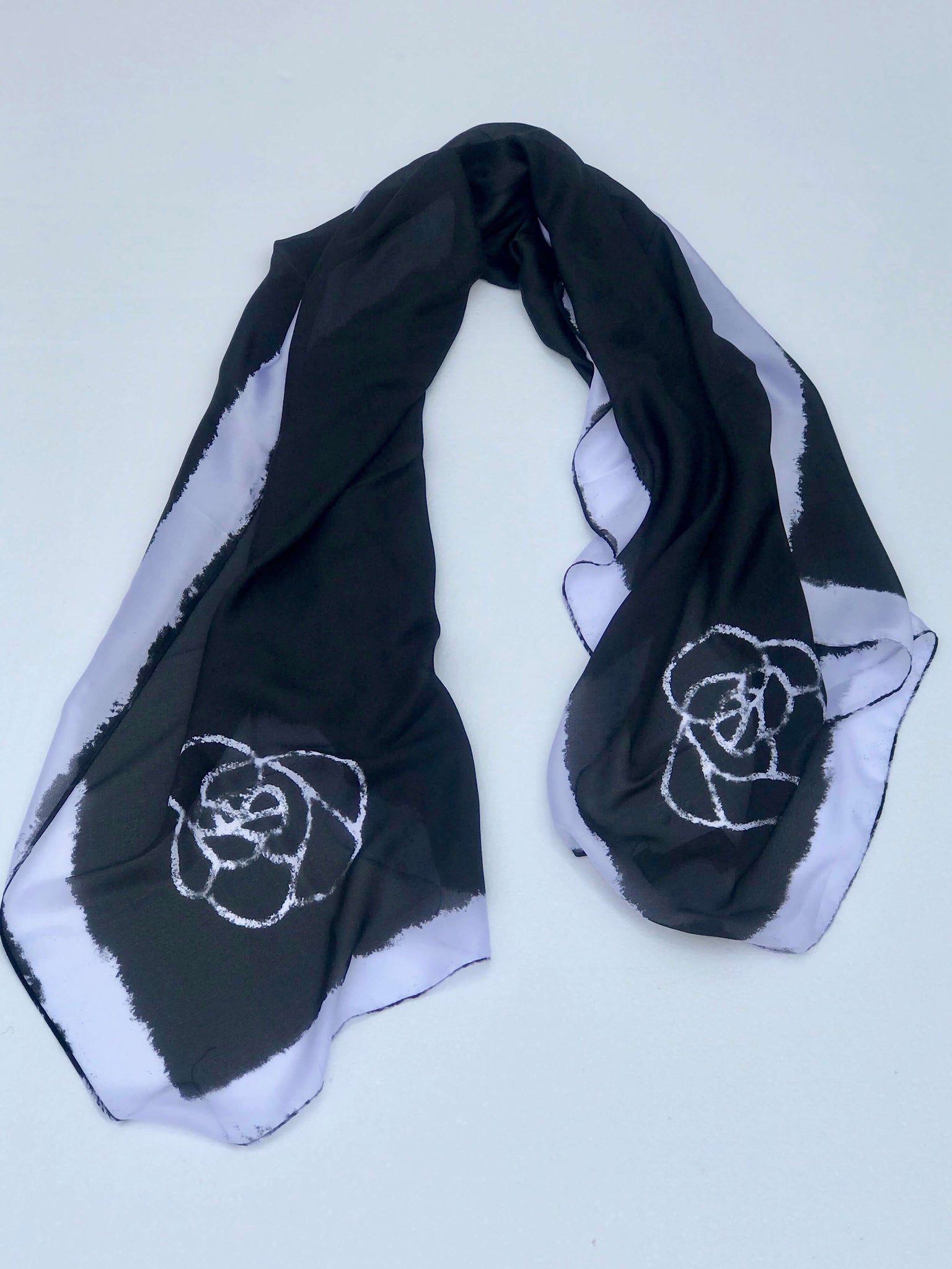 Eternal Bloom Silk Black & White Scarf