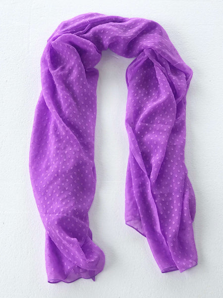 Lightweight scarf with a chic dotted texture, perfect for layering or standalone style, blending comfort and sophistication. Available in Purple, White, Hot Pink, Lime, Rose, Coral, Blue, Black, and Aqua.