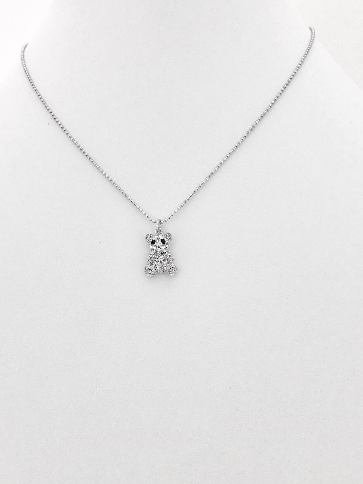 Crystal-studded teddy bear pendant necklace on a delicate chain. Lightweight, stylish, and perfect for everyday glam or gifting.