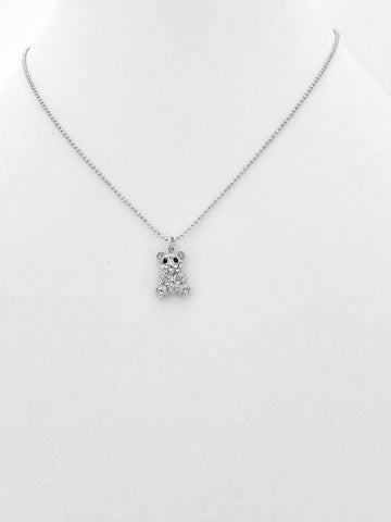 Crystal-studded teddy bear pendant necklace on a delicate chain. Lightweight, stylish, and perfect for everyday glam or gifting.