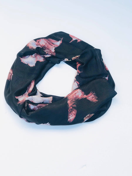 Black Silk Scarf With Bird Design